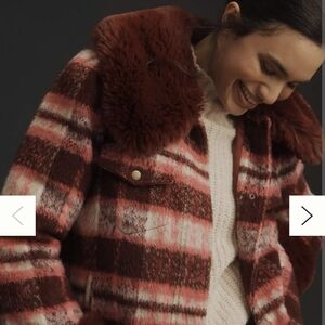 Plaid Faux Fur Collar Jacket